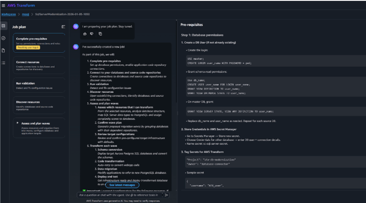 AWS Transform provides all the SQL scripts needed for source database setup